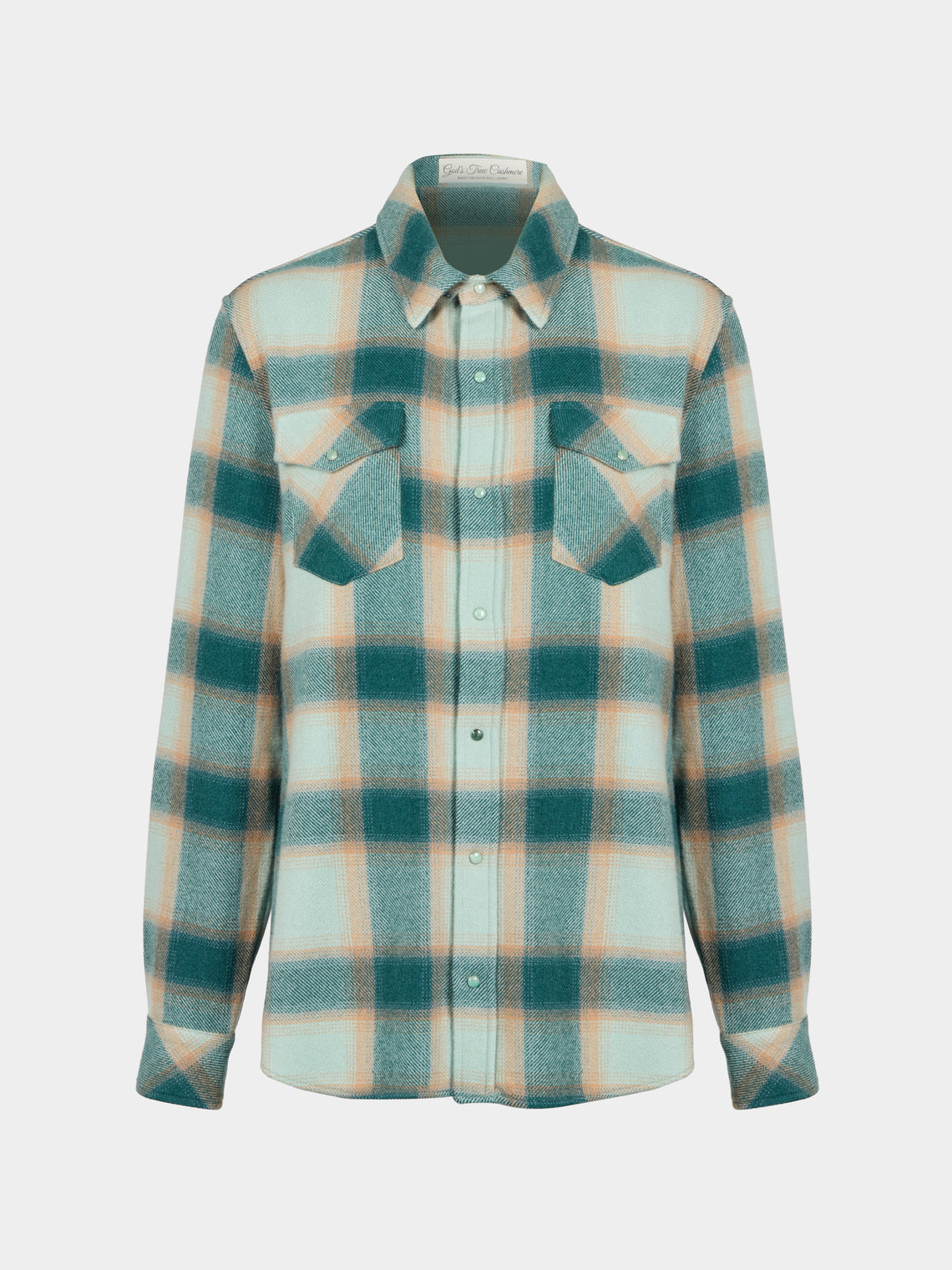 God's True Cashmere - Avocado Shadow Plaid Cashmere Shirt | Size: M - Green - ABASK - 