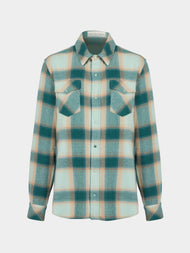 God's True Cashmere - Avocado Shadow Plaid Cashmere Shirt | Size: M - Green - ABASK - 