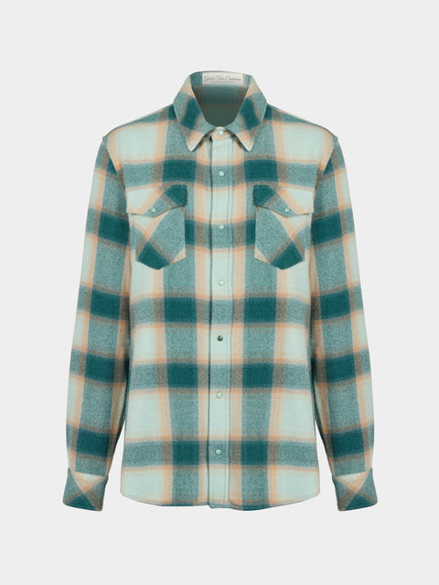 God's True Cashmere - Avocado Shadow Plaid Cashmere Shirt | Size: M - Green - ABASK - 