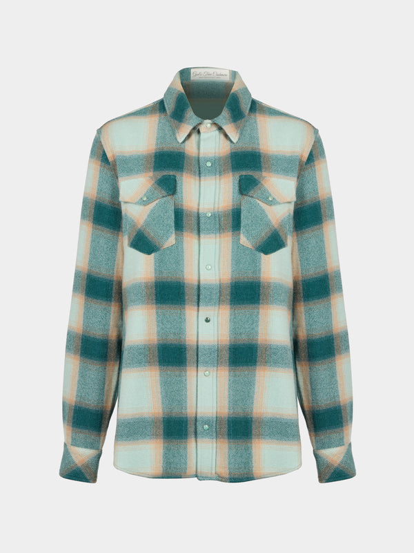 God's True Cashmere - Avocado Shadow Plaid Cashmere Shirt | Size: M - Green - ABASK - 