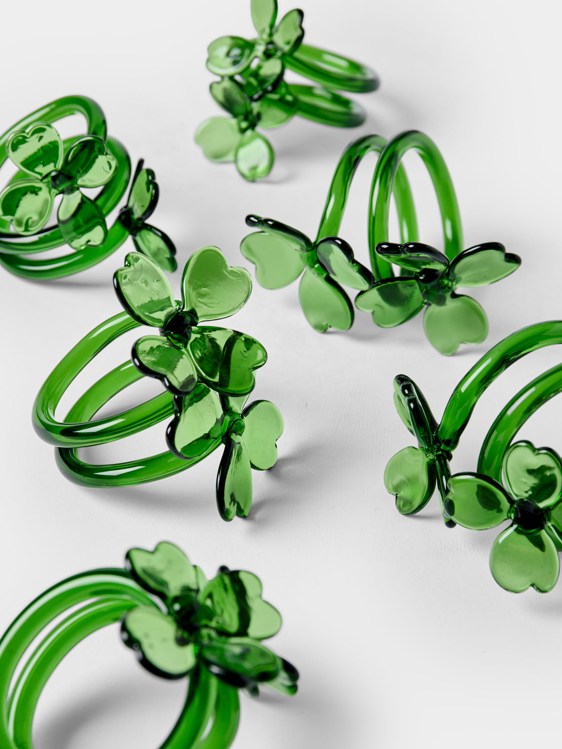 Casarialto - | Set of 6 | Nature Fortuna Hand-Blown Glass Napkin Rings - Green - ABASK