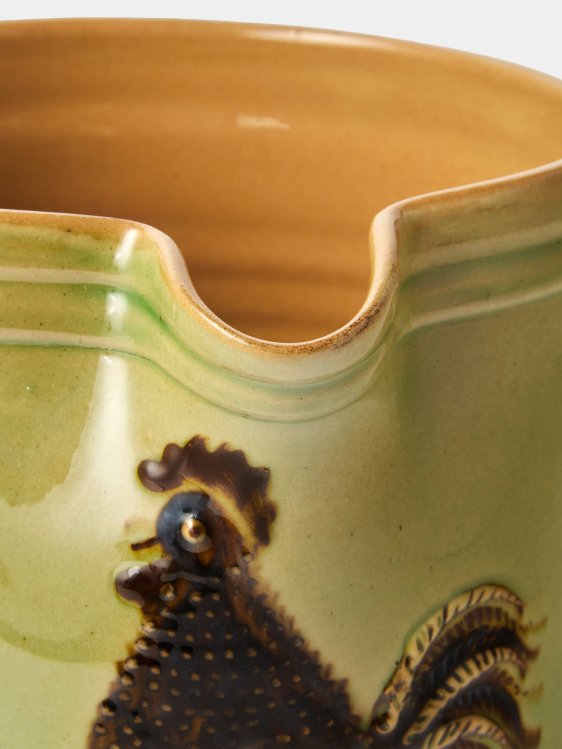 Poterie d’Évires - Chickens Hand-Painted Ceramic Straight-Edge Medium Jug - Green - ABASK