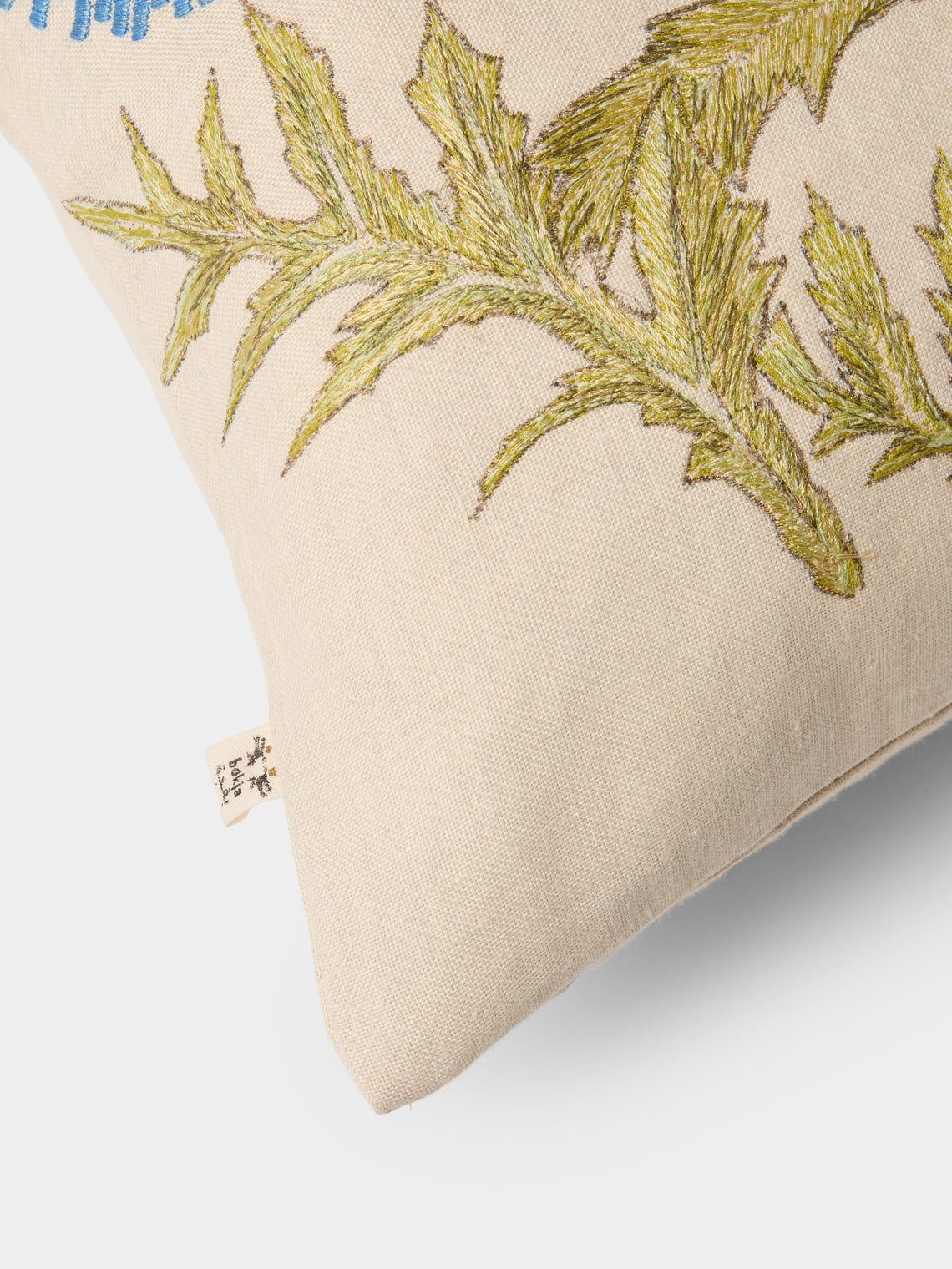 Bokja - Avocado Moon Deep Embroidered Linen Cushion (17.5in/45cm) - Multiple - ABASK