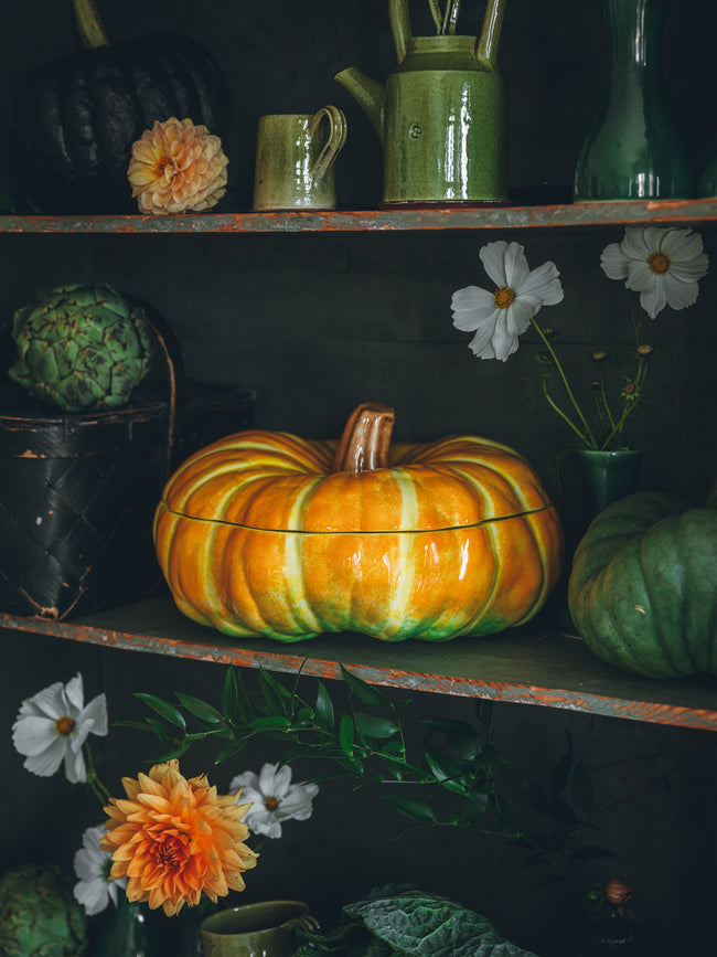 Este Ceramiche - Pumpkin Hand-Painted Ceramic Medium Soup Tureen - Orange - ABASK