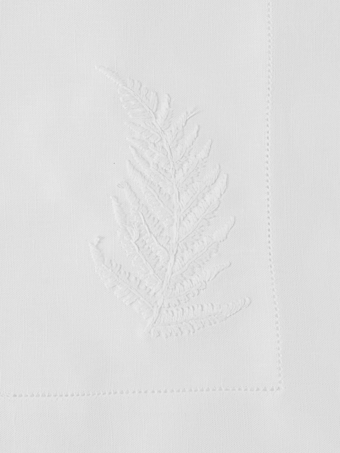ERI Textiles - | Set of 4 | Fern Hand-Embroidered Linen Napkins - White - ABASK