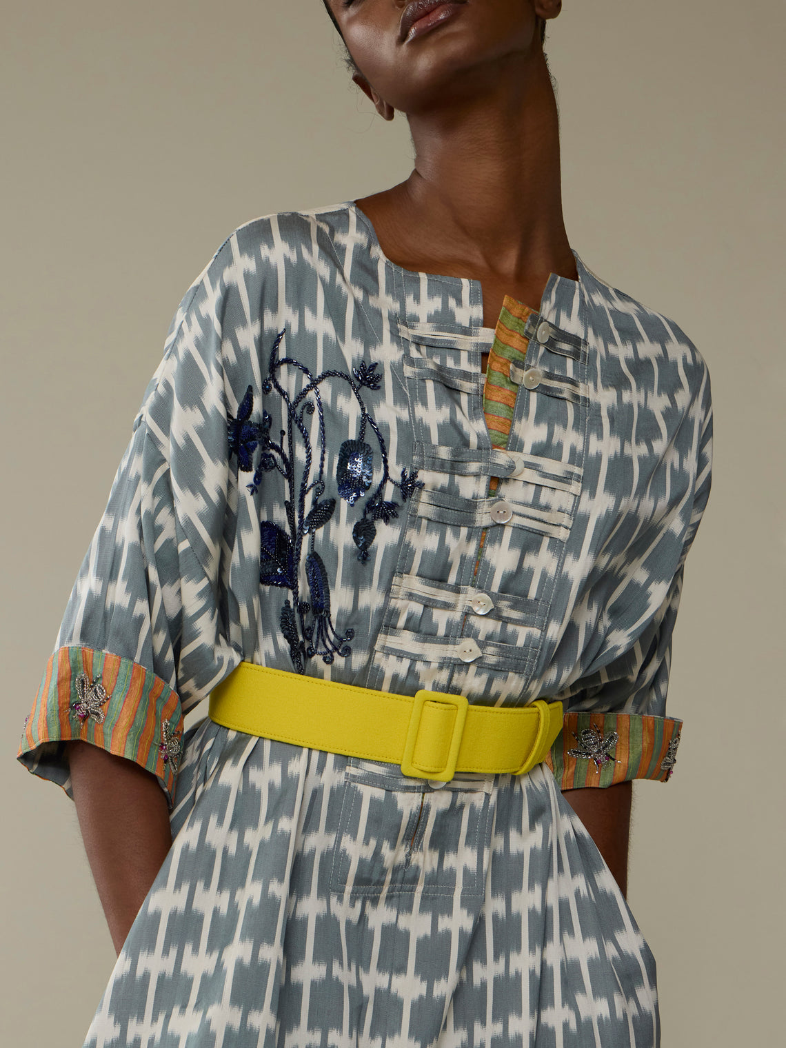 Nazzy Beglari - Shibori Ikat Silk Kaftan Dress | One Size - Multiple - ABASK