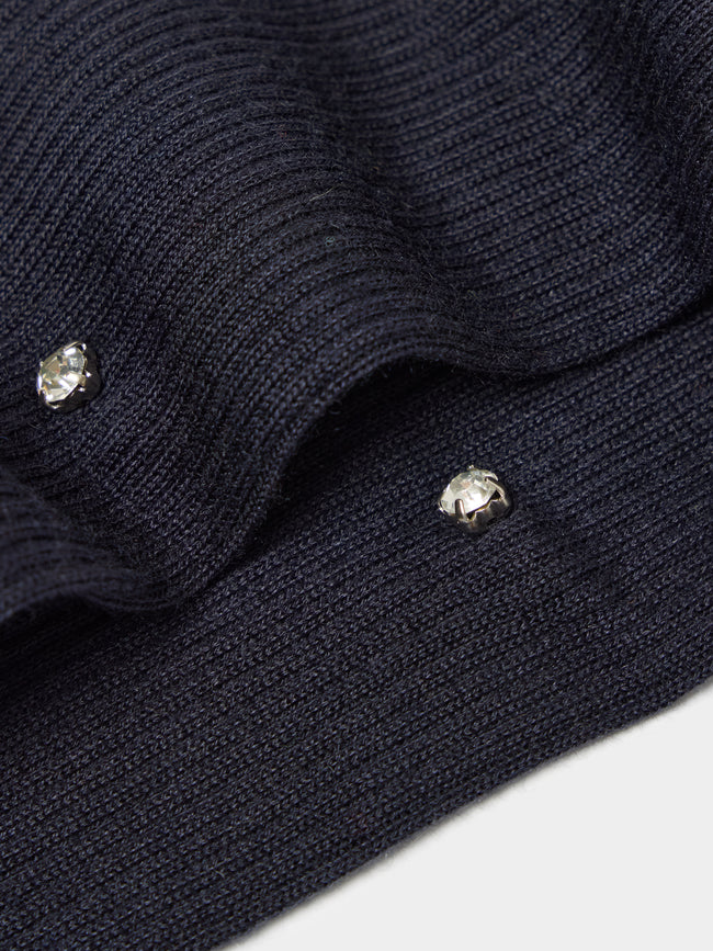 Maria La Rosa - Women's Rhinestone-Embellished Cashmere Knee-High Socks | One Size - Navy - ABASK