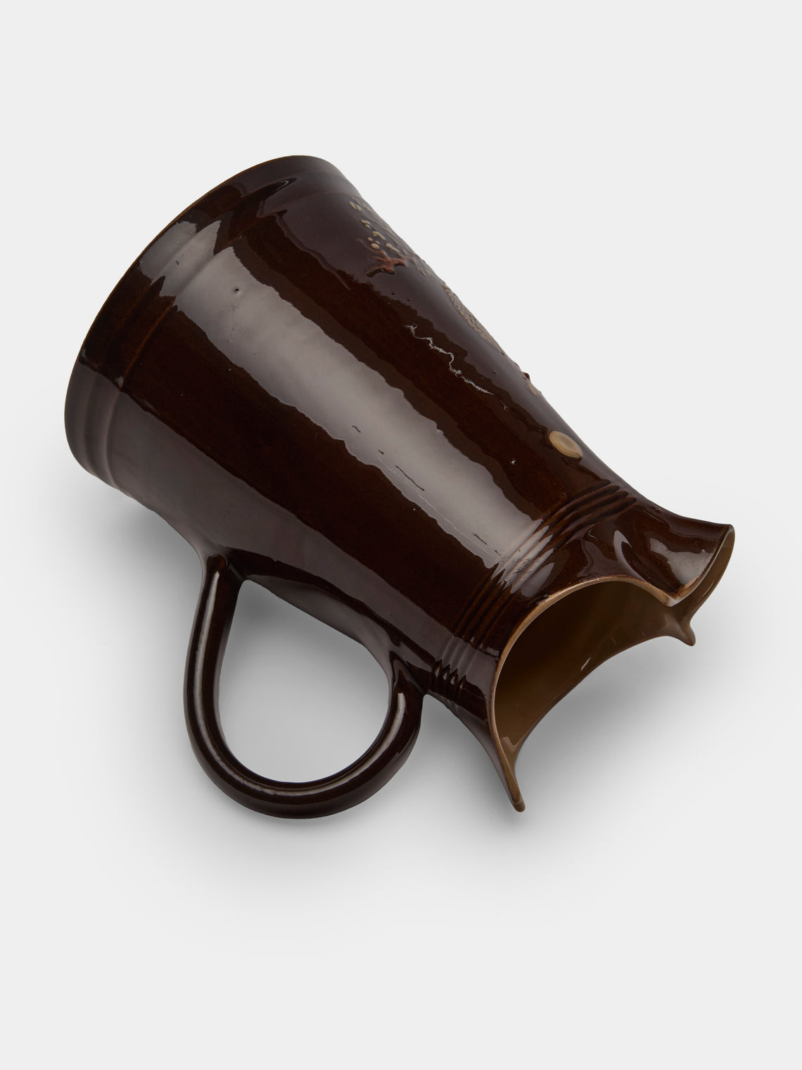 Poterie d’Évires - Owls Hand-Painted Ceramic Large Milk Jug - Dark brown - ABASK