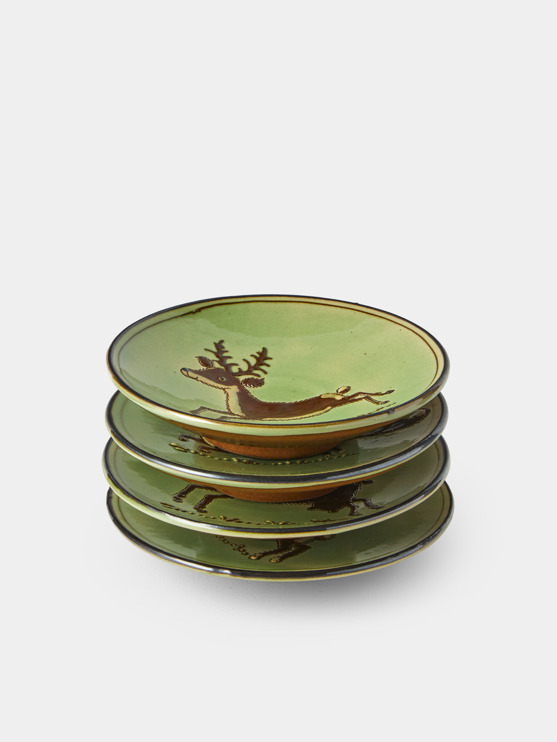 Poterie d’Évires - Animals Hand-Painted Ceramic Plates – 5.5in/14cm (Set of 4) - Green - ABASK