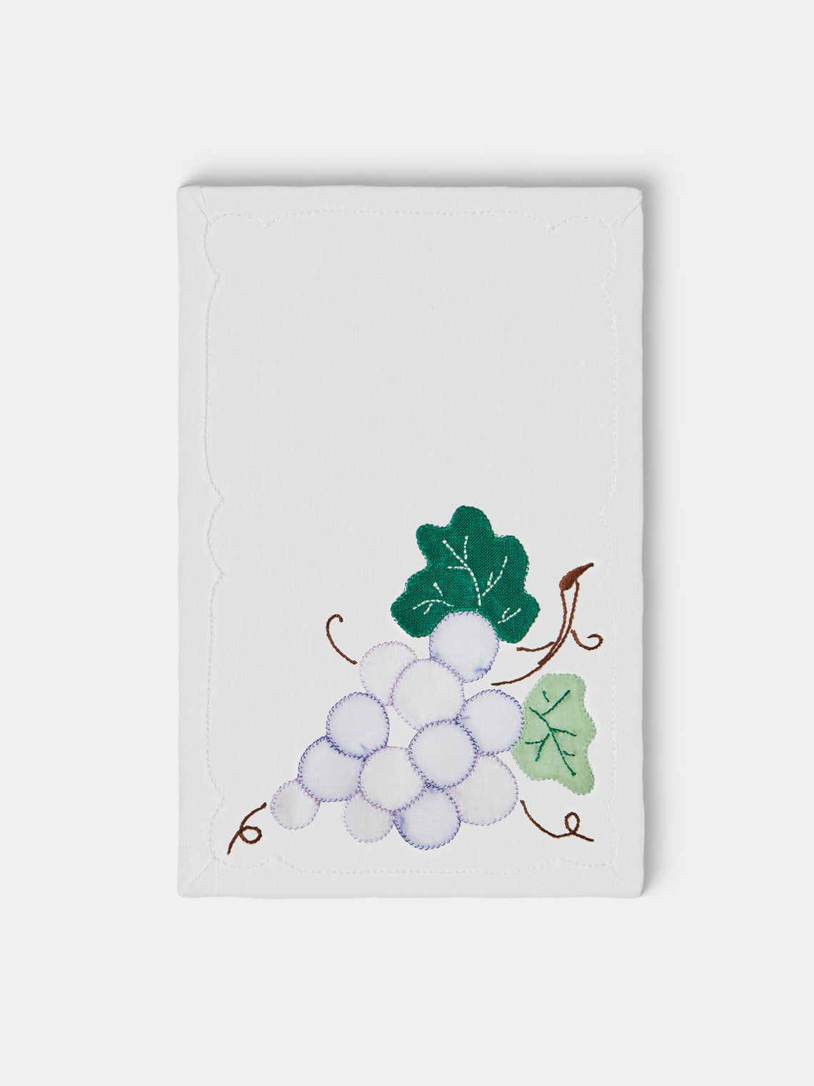Taf Firenze - | Set of 6 | Retro Fruit Hand-Appliquéd Linen Cocktail Napkins - White - ABASK