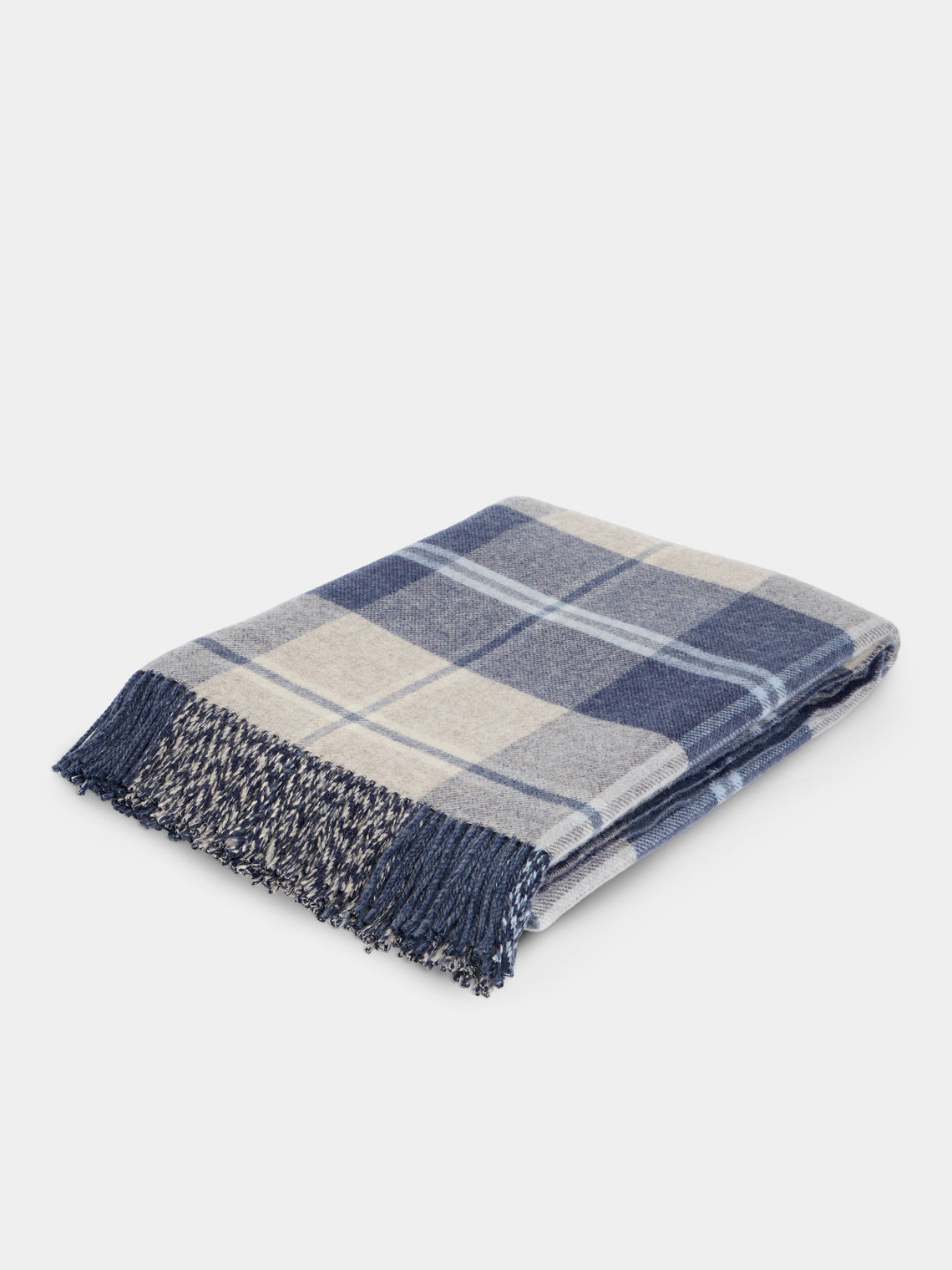 Johnstons of Elgin - Double-Faced Wool Check Throw (75in/1.9m) - Blue - ABASK