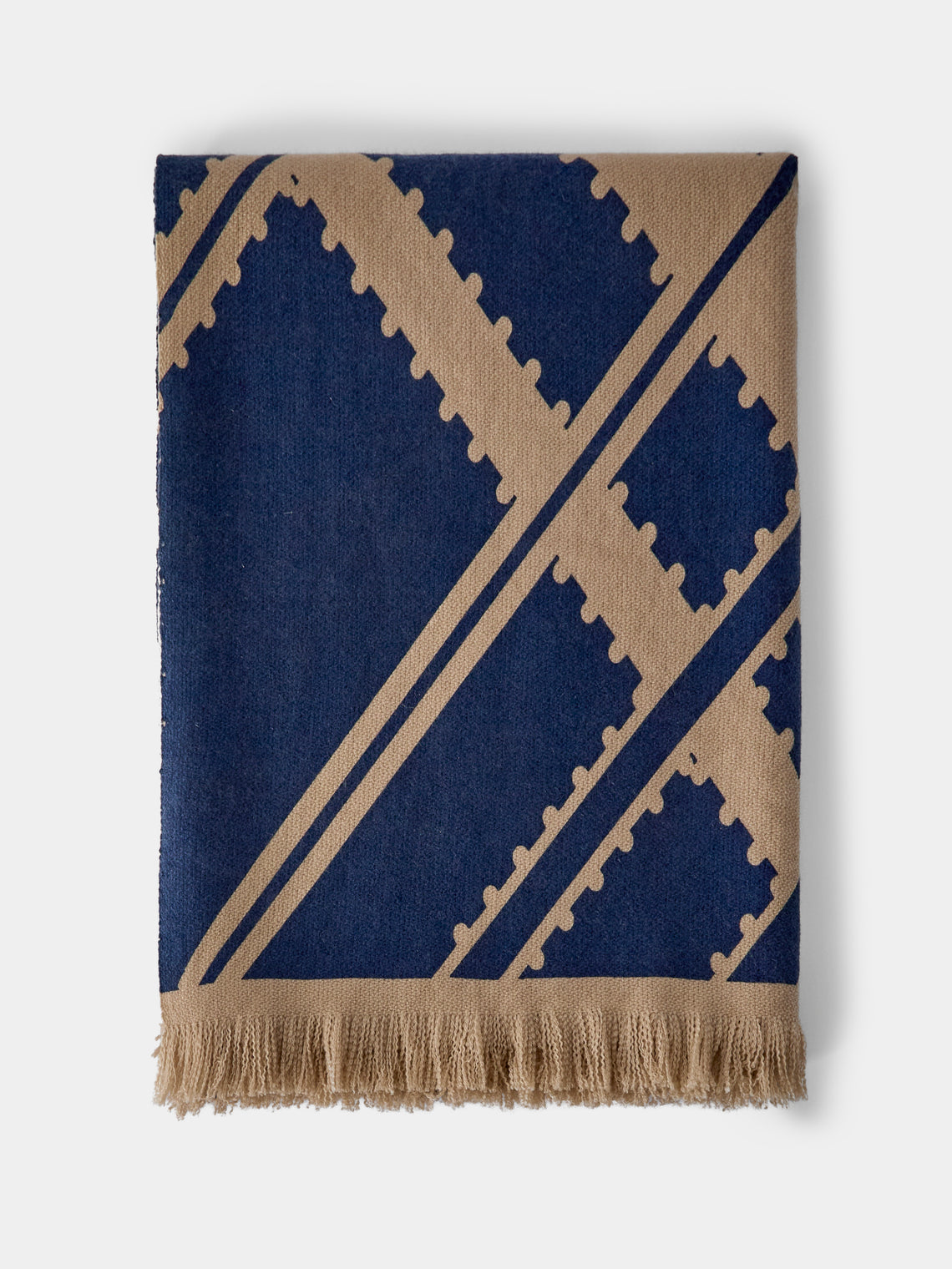 Saved NY - Blockprint Cashmere Throw (79in/2m) - Blue - ABASK
