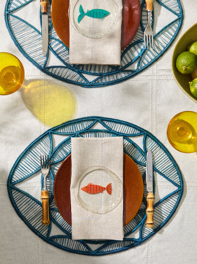 Artesanías del Atlántico - | Set of 4 | Loto Handwoven Palm Oval Placemats - Blue - ABASK