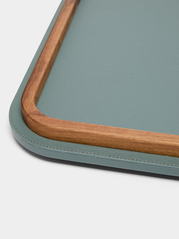 Giobagnara x Poltrona Frau - Walnut Large Rectangular Tray with Leather Inlay -  - ABASK