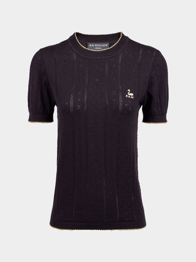 B.B. Wallace - Indiana Cotton Pointelle T-Shirt | Size: S - Black - ABASK - 