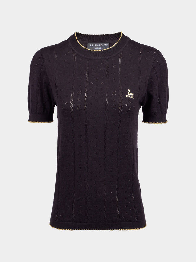 B.B. Wallace - Indiana Cotton Pointelle T-Shirt | Size: S - Black - ABASK - 