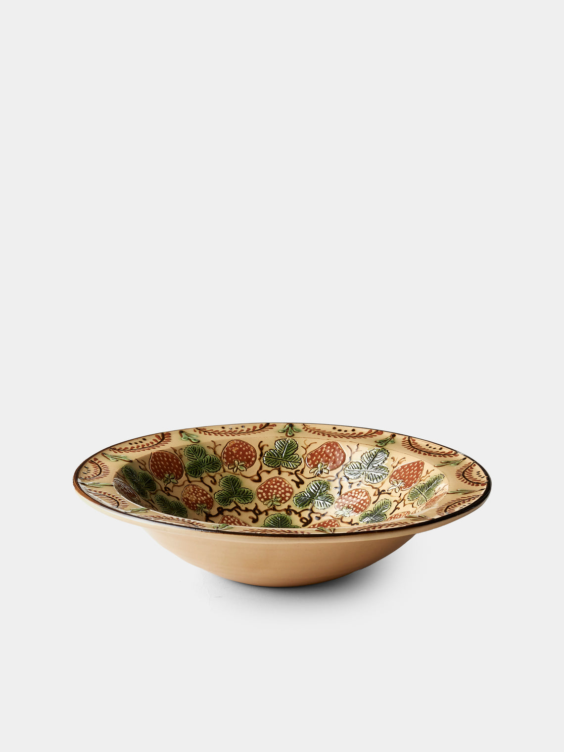 Poterie d’Évires - Strawberries Hand-Painted Ceramic Serving Bowl - Cream - ABASK - 