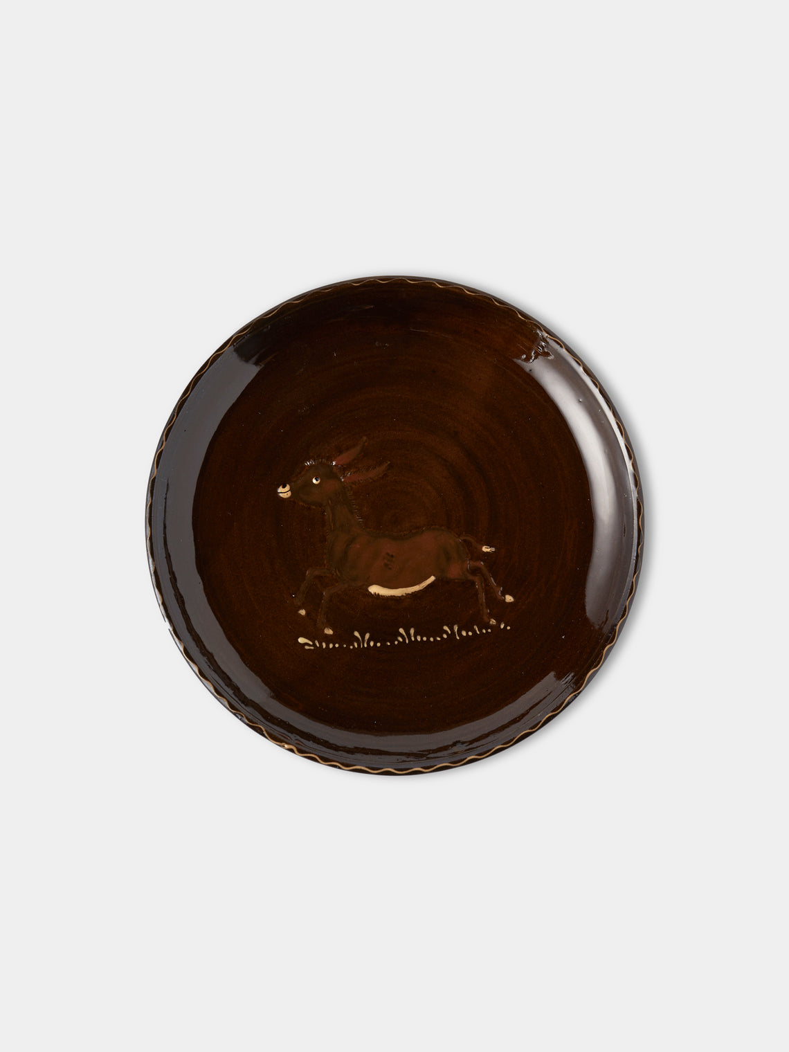 Poterie d’Évires - Animals Hand-Painted Ceramic Plates – 9.5in/24cm (Set of 8) - Dark brown - ABASK