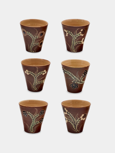Poterie d’Évires - Flowers Hand-Painted Ceramic Coffee Cups (Set of 6) - Light brown - ABASK - 