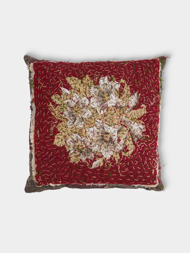 By Walid - 19th-Century Beaded Needlepoint Wool and Linen Cushion (17.5in/45cm) - Multiple - ABASK - 