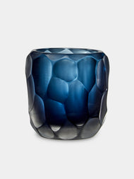 Micheluzzi Glass - Rullo Oceano Bamboo Hand-Blown Murano Glass Vase (4.5in/11cm) - Navy - ABASK - 