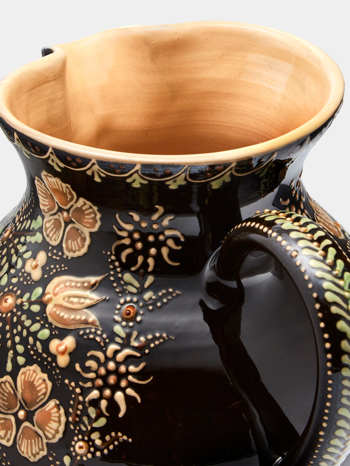Poterie d’Évires - Flowers Hand-Painted Ceramic Large Round Jug - Dark brown - ABASK