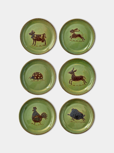 Poterie d’Évires - Animals Hand-Painted Ceramic Side Plates (Set of 6) - Green - ABASK - 