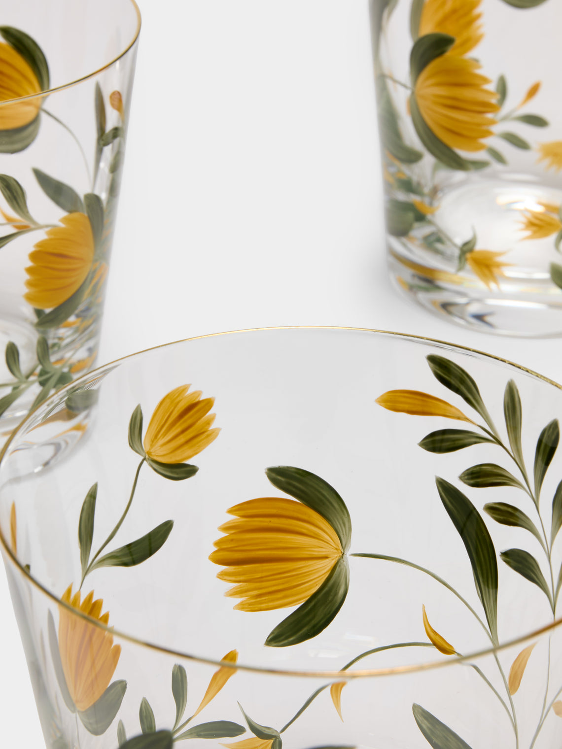 Los Vasos de Agua Clara - Jaipur Hand-Painted Crystal Tumblers (Set of 6) - Yellow - ABASK