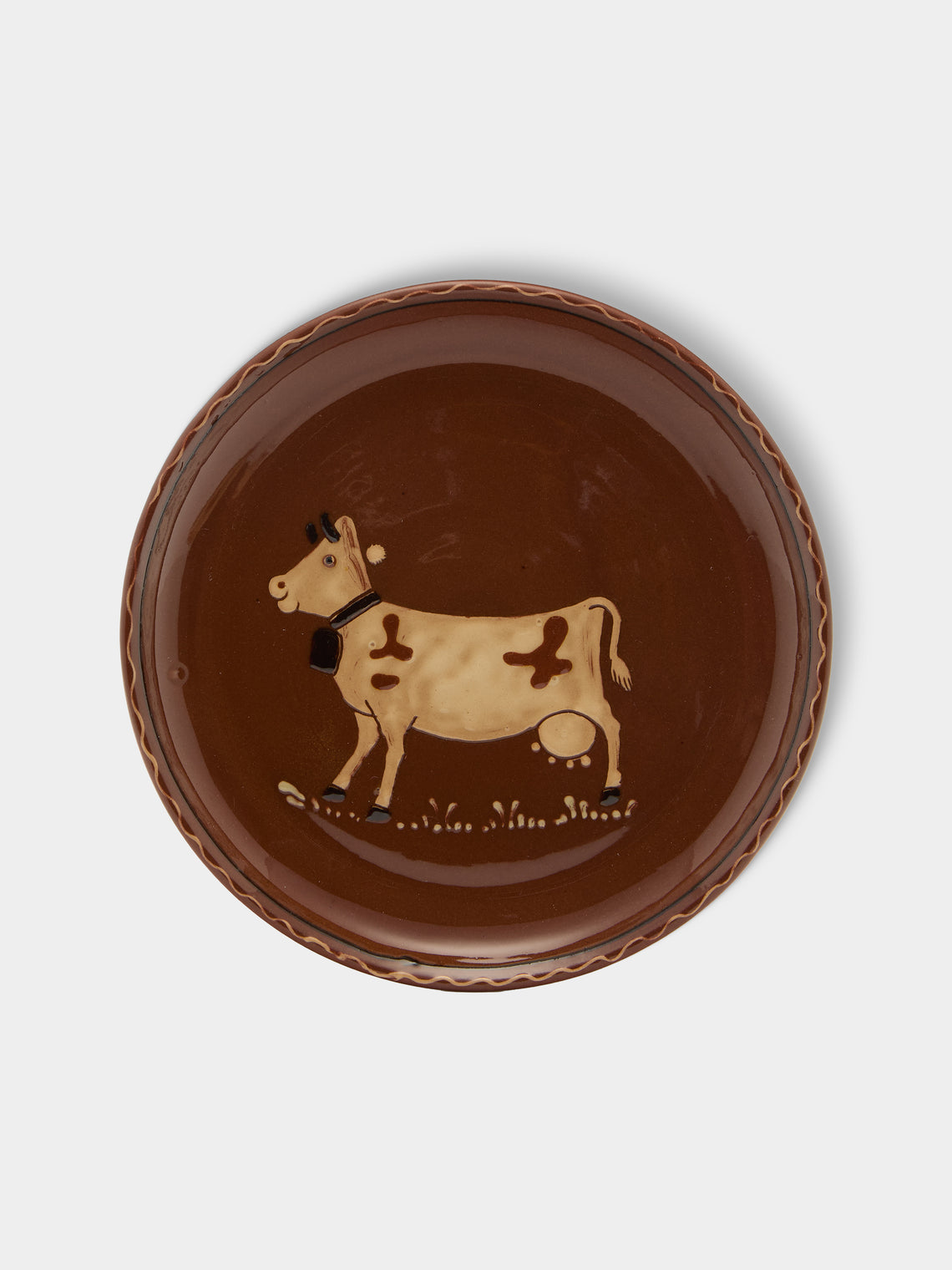 Poterie d’Évires - Cows Hand-Painted Ceramic Large Lidded Butter Dish - Light brown - ABASK