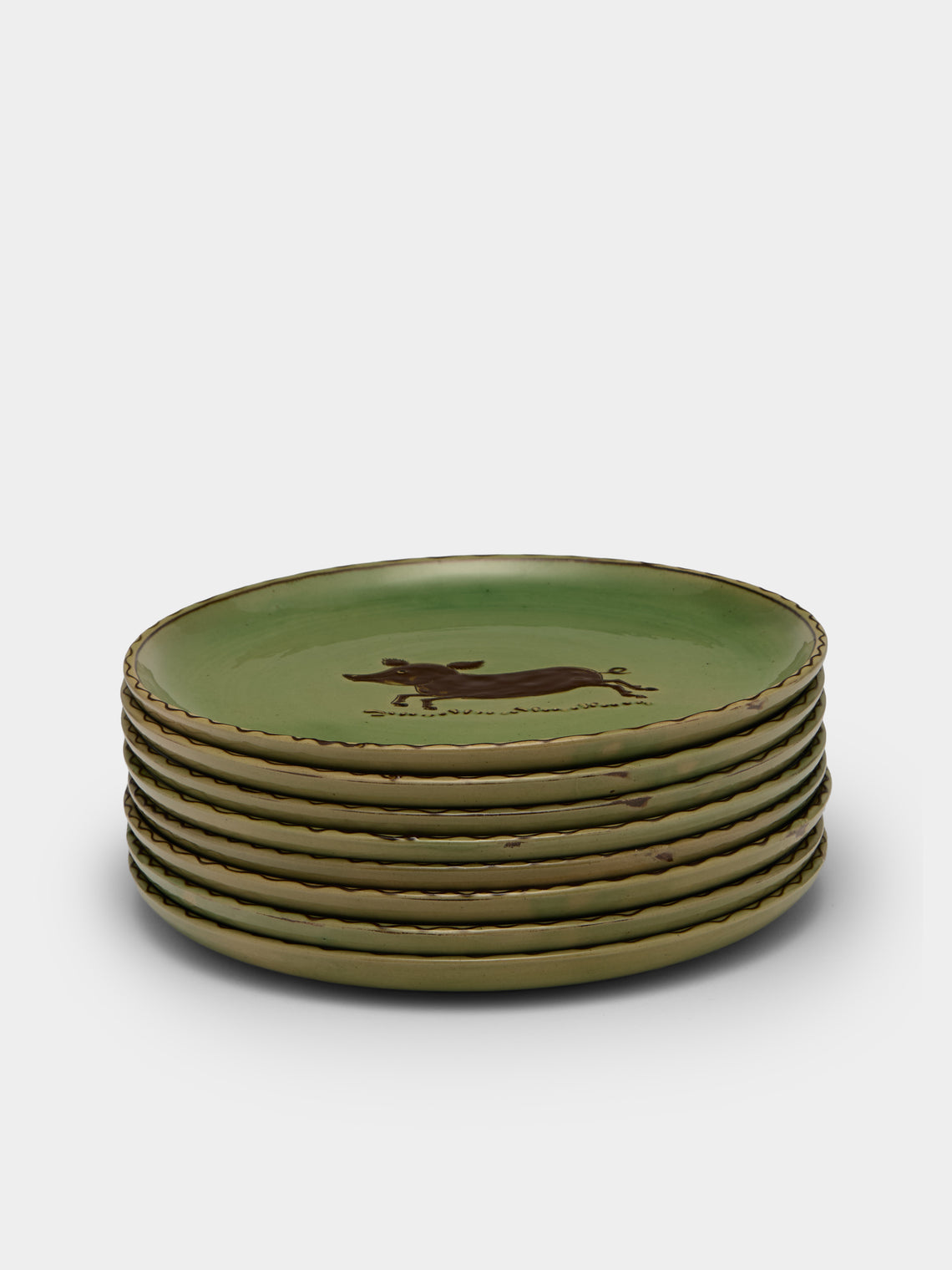 Poterie d’Évires - Animals Hand-Painted Ceramic Plates – 9.5in/24cm (Set of 8) - Green - ABASK