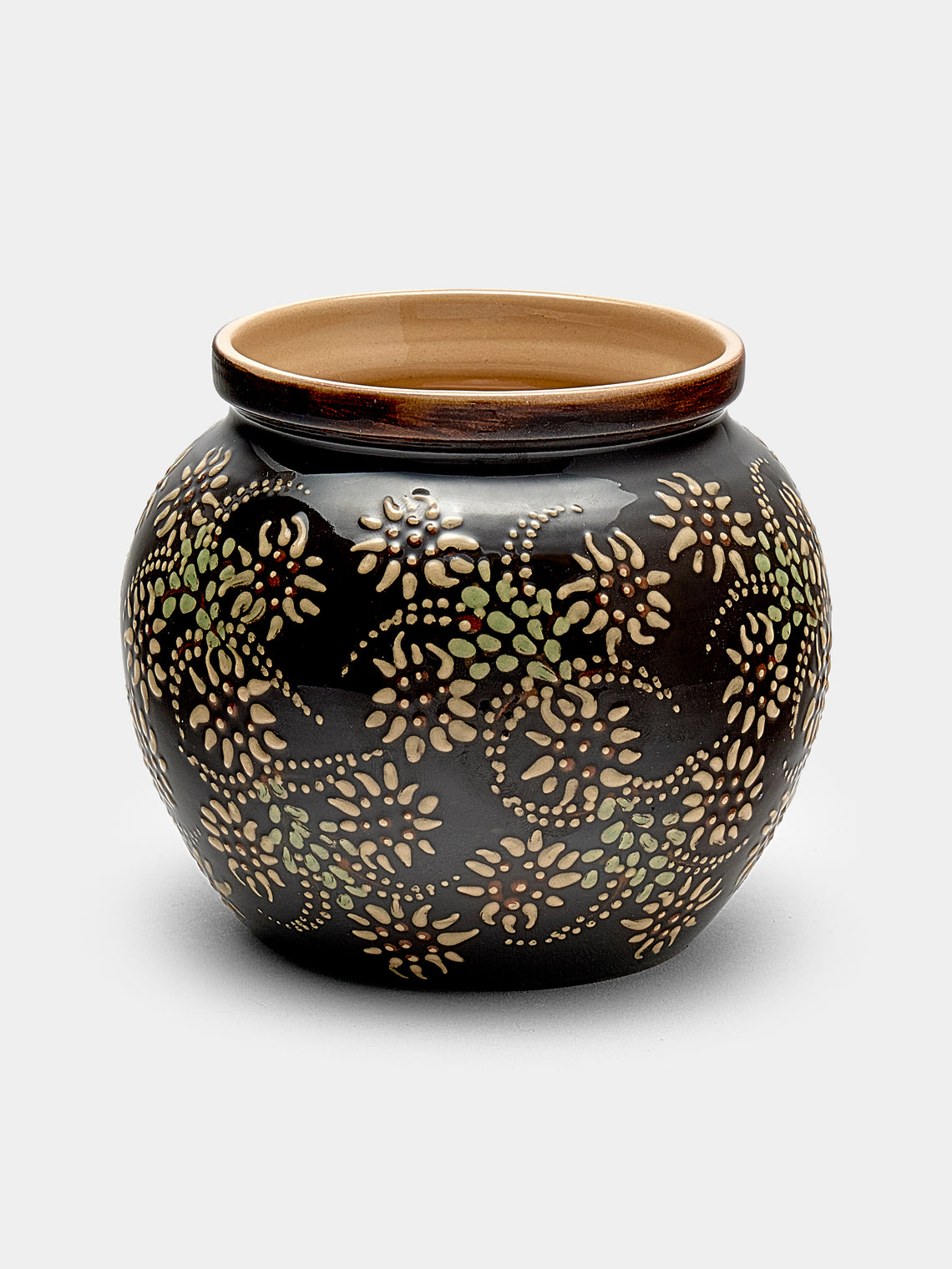 Poterie d’Évires - Flowers Hand-Painted Ceramic Vase - Dark brown - ABASK - 