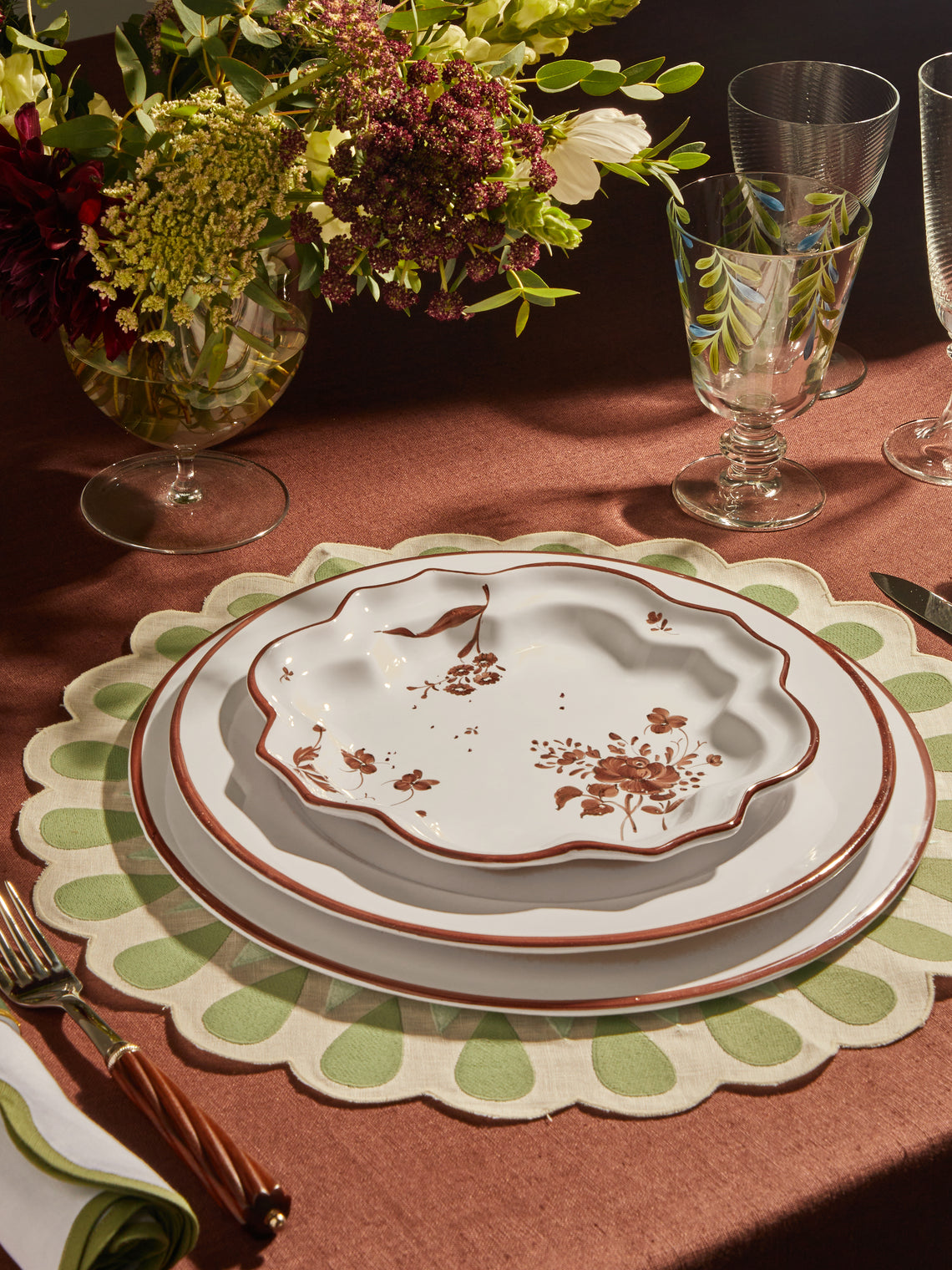 Z.d.G - Camaïeu Hand-Painted Ceramic Dinner Plates – 10in/26cm (Set of 2) - White - ABASK