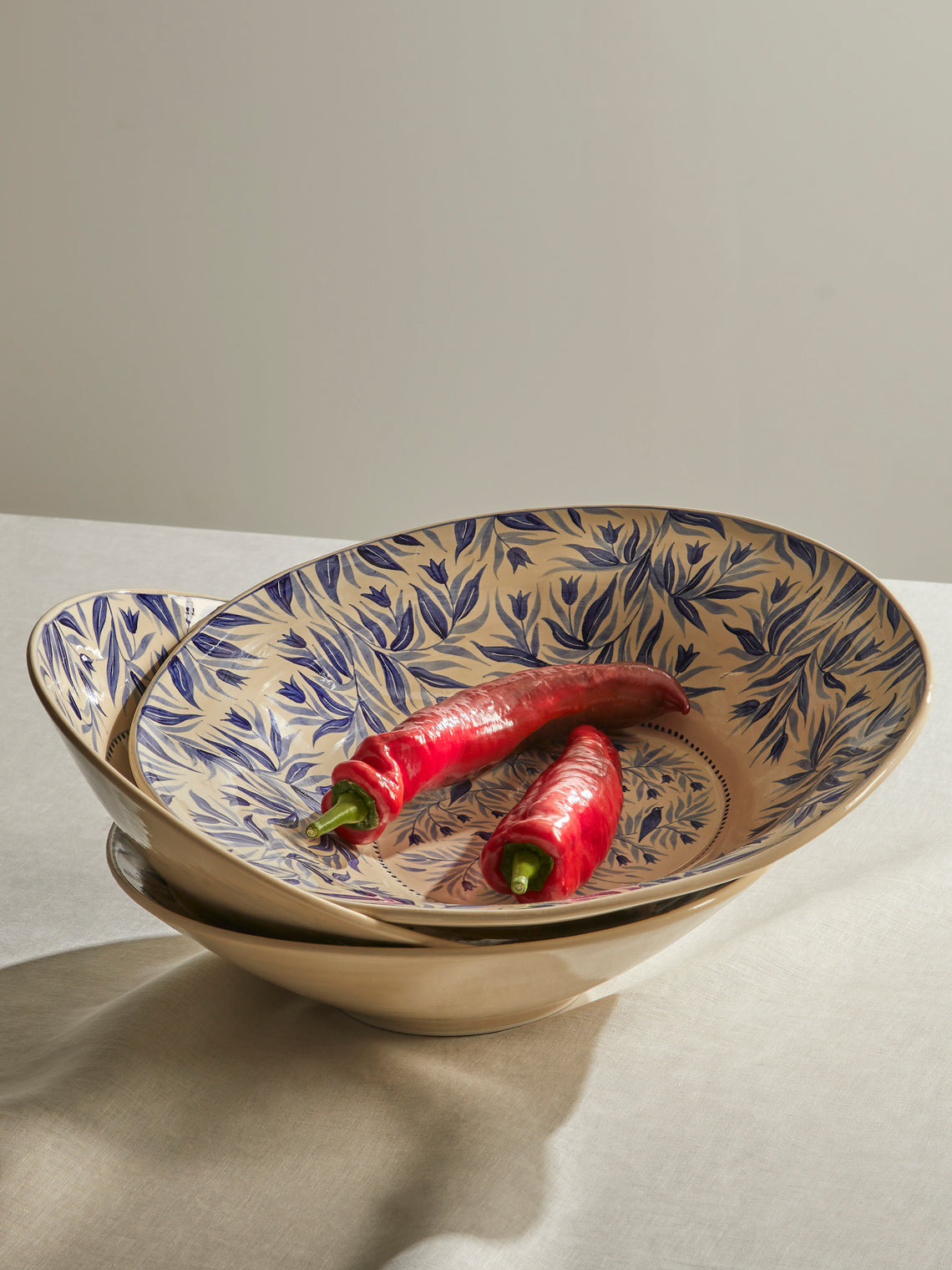 Rosanna Corfe - Birds and Bluebells Hand-Painted Ceramic Fruit Bowl - Cream - ABASK