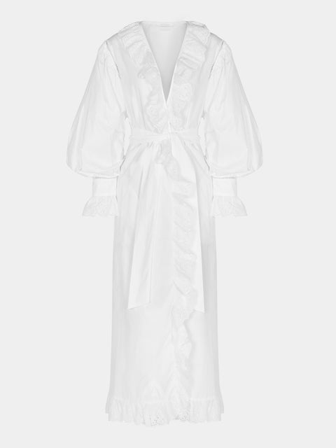 Loretta Caponi - Ursula Embroidered Cotton Dress - White - ABASK - 
