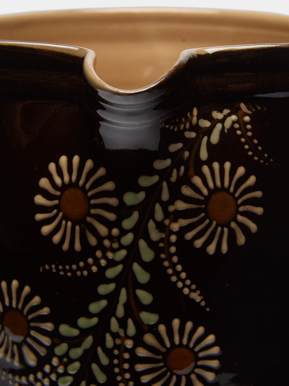 Poterie d’Évires - Flowers Hand-Painted Ceramic Straight-Edge Jug (70.5oz/2L) - Dark brown - ABASK