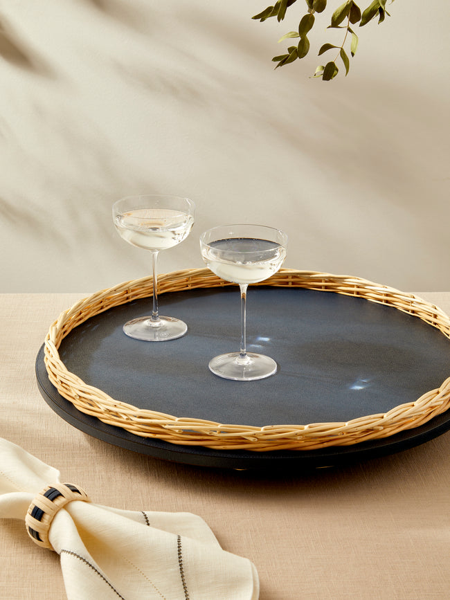Pigment France - Orsay Leather and Rattan Lazy Susan (18.5in/47cm) - Blue - ABASK