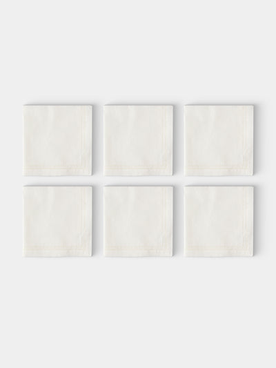 Volga Linen - Double Hem-Stitch Linen Napkins (Set of 6) - Ivory - ABASK - 