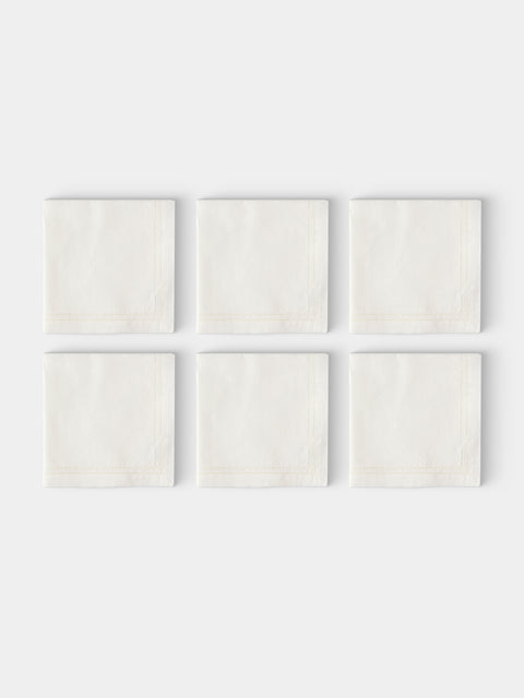 Volga Linen - Double Hem-Stitch Linen Napkins (Set of 6) - Ivory - ABASK - 