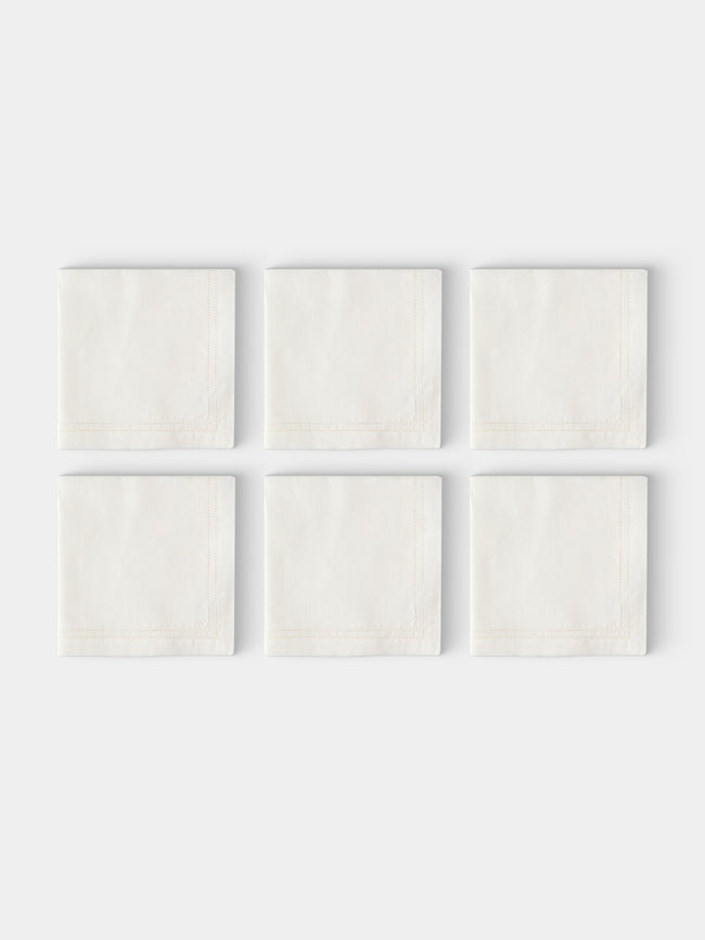 Volga Linen - Double Hem-Stitch Linen Napkins (Set of 6) - Ivory - ABASK - 