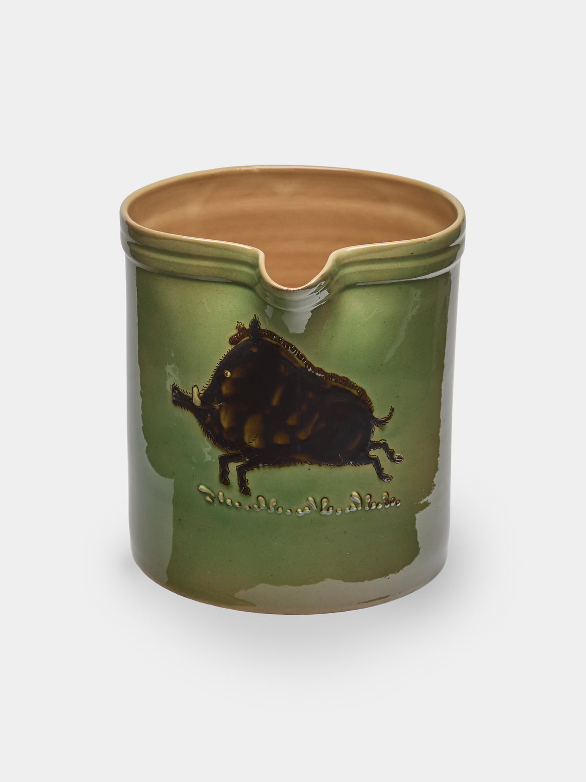 Poterie d’Évires - Boars Hand-Painted Ceramic Straight-Edge Jug (70.5oz/2L) - Green - ABASK