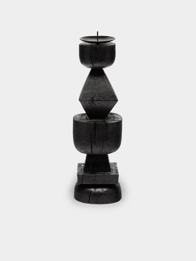 Jamie Gaunt Designs - Totem Hand-Carved Wood Candle Holder - Black - ABASK - 