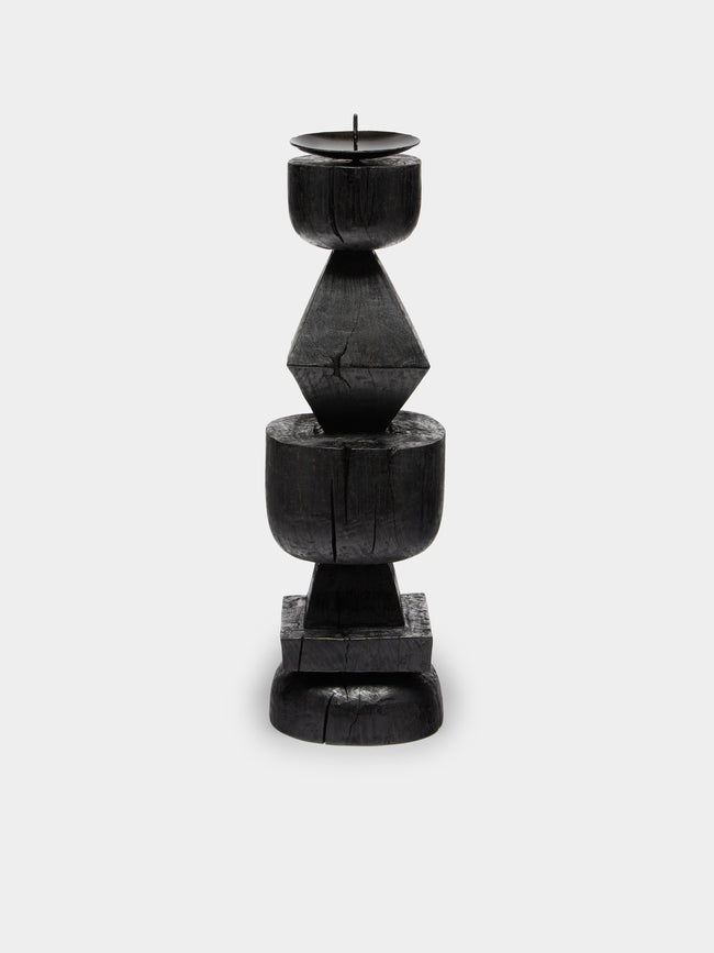 Jamie Gaunt Designs - Totem Hand-Carved Wood Candle Holder - Black - ABASK - 