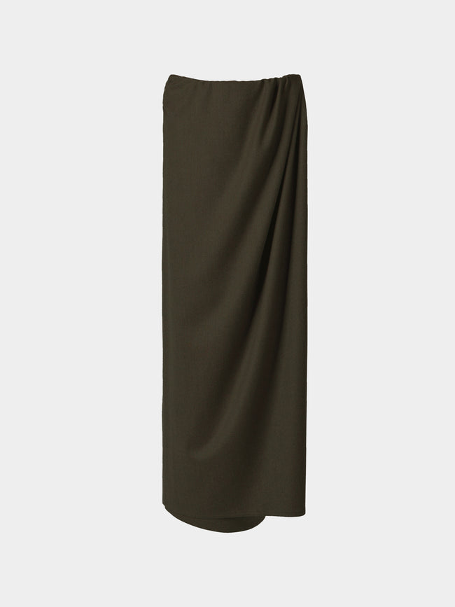 Dusan - Wool Long Sarong Skirt - Dark Green - ABASK - 