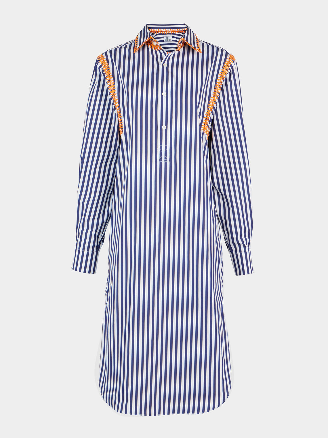 Sebline - Marocaine Hand-Embroidered Cotton Chemise Robe - Blue - ABASK - 