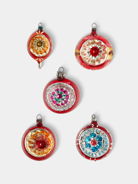 Antique and Vintage - Early-20th-Century Reflective Glass Baubles (Set of 5) - Red - ABASK - 