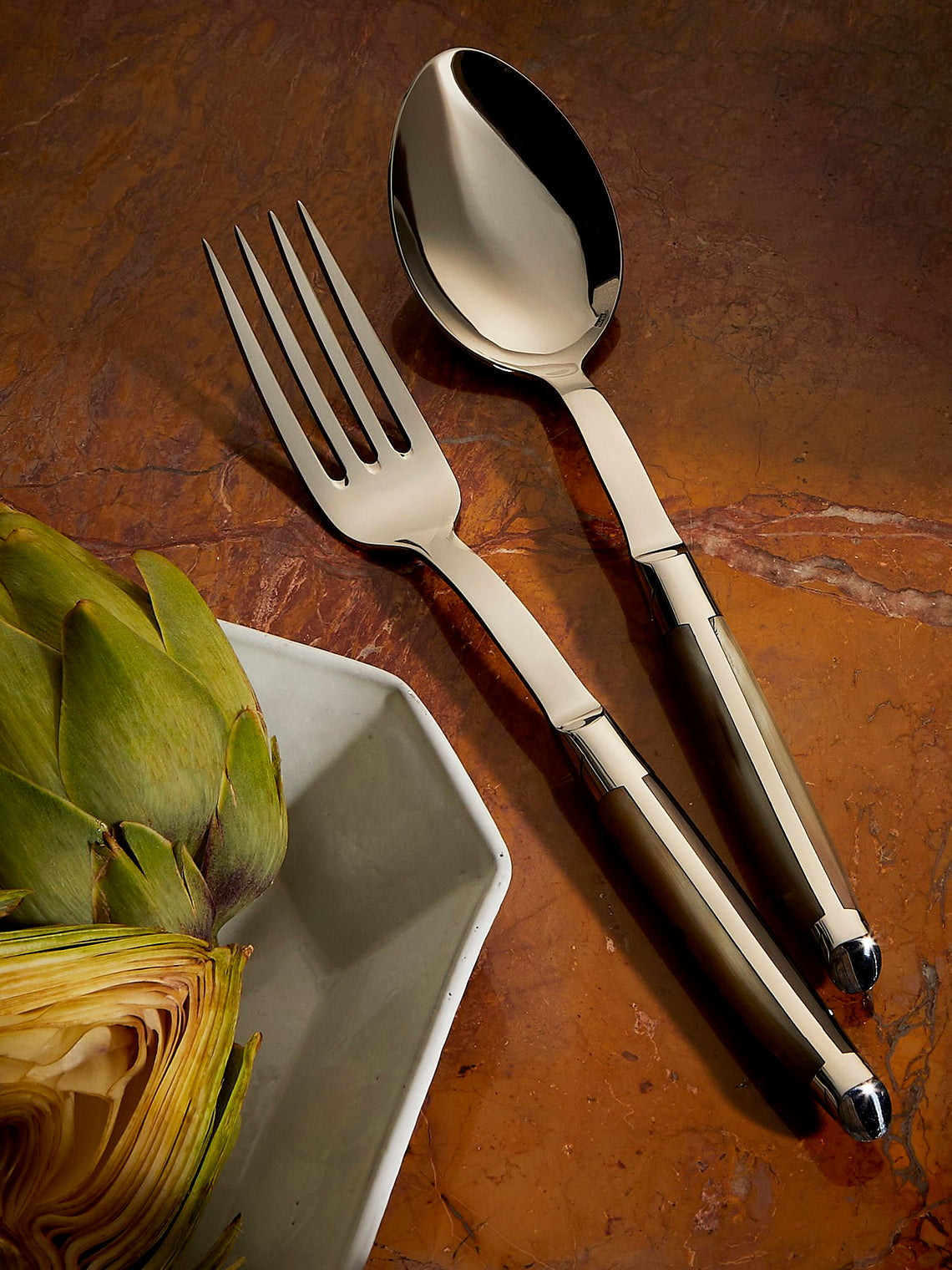 Goyon-Chazeau - Le Thiers Prestige Flammée Blonde Horn Vegetable Servers (Set of 2) - Brown - ABASK