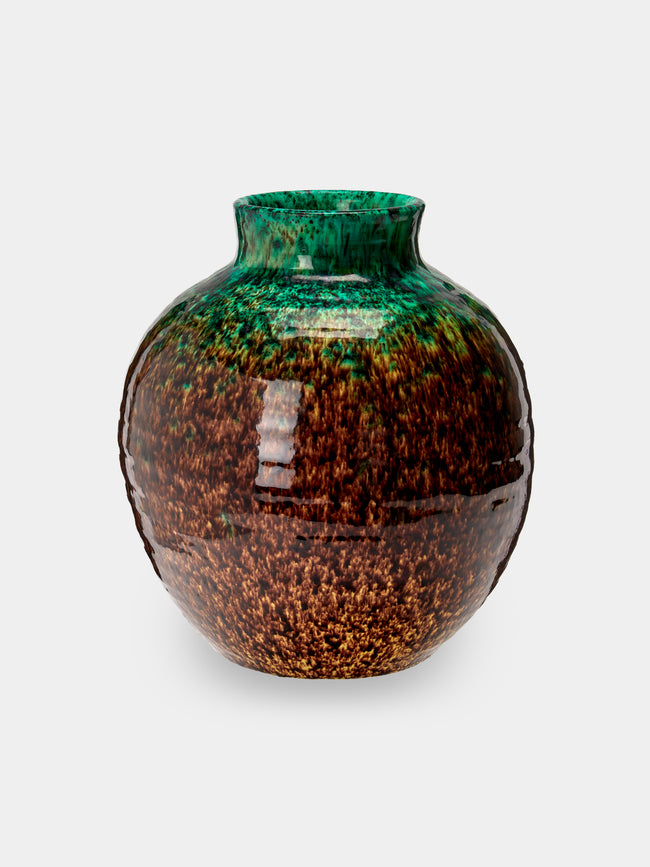 Antique and Vintage - 1950s Accolay Ceramic Vase (9in/23cm) - Green - ABASK - 