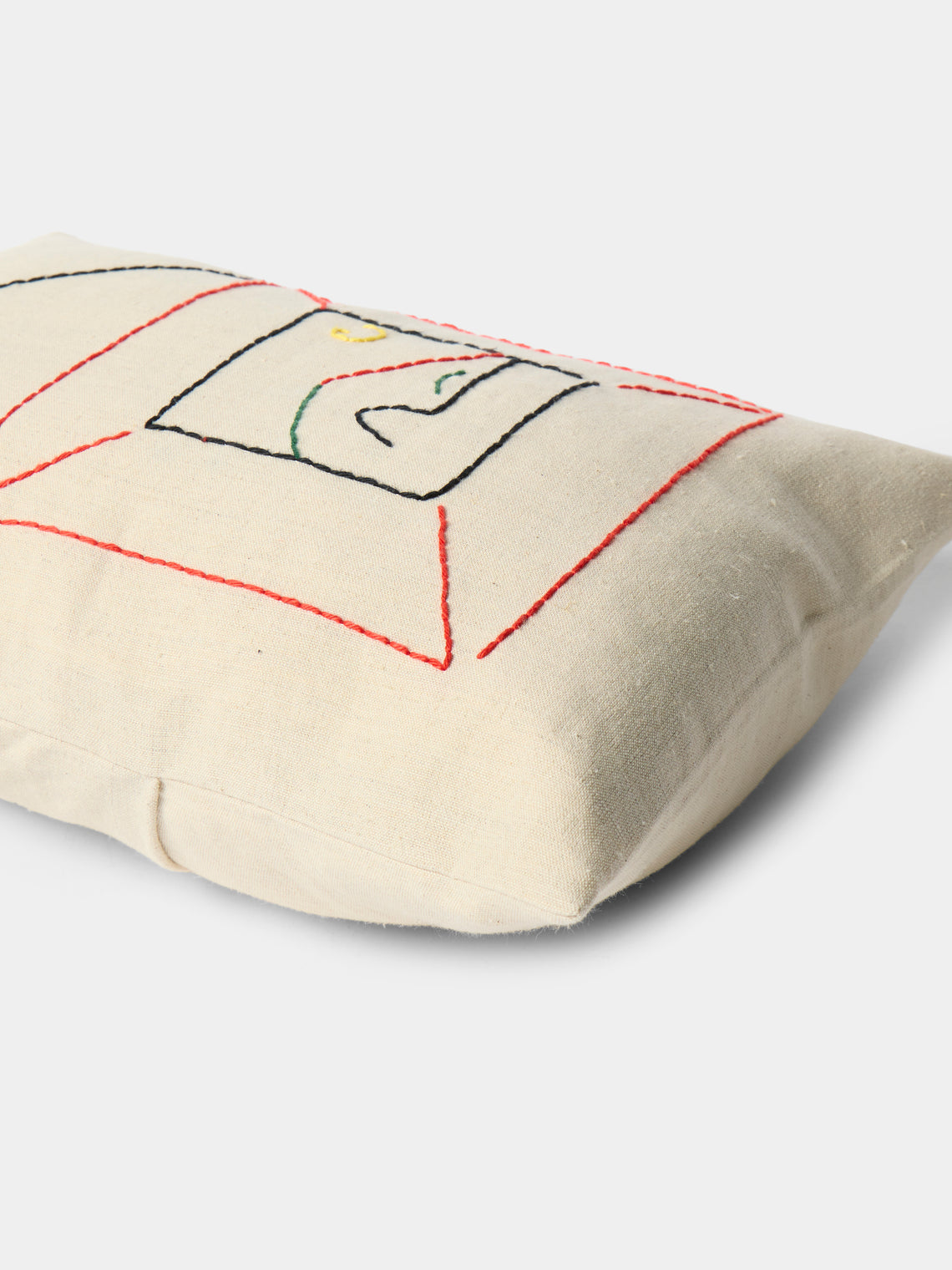 Oeuvres Sensibles - Picture Hand-Embroidered Cotton and Hemp Cushion (15.5in/40cm) - Cream - ABASK