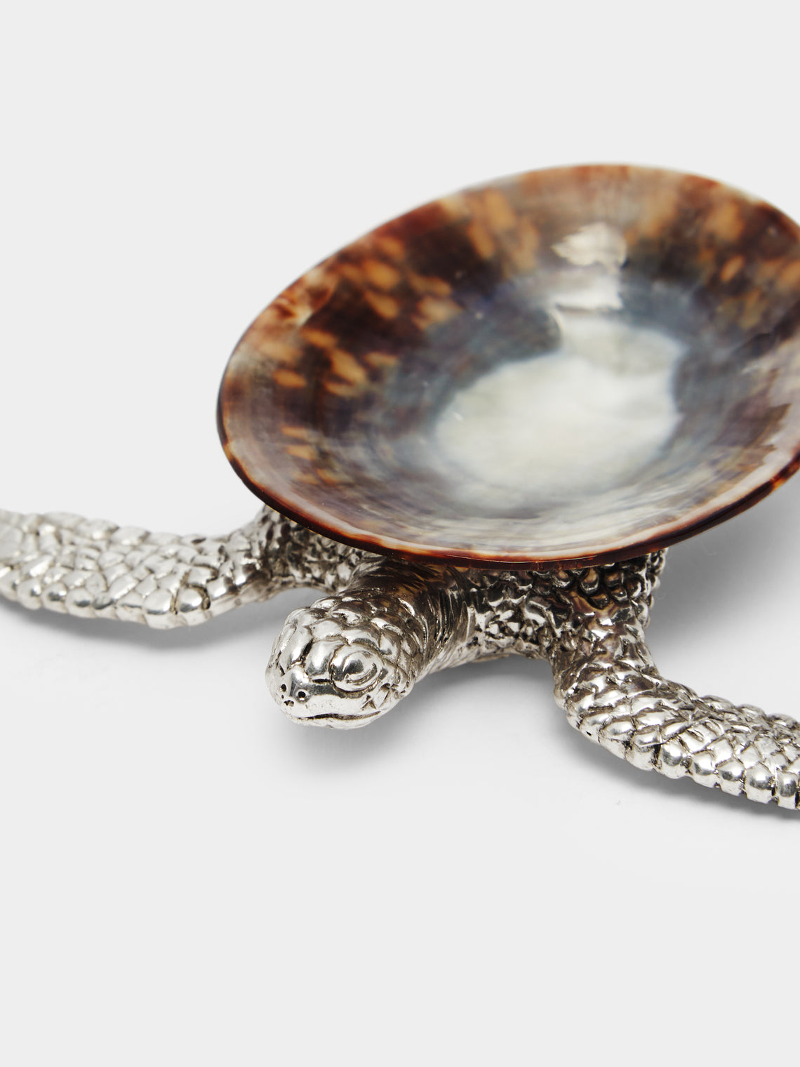 Silver-Plated and Shell Salt Dish with Mother-of-Pearl Spoon