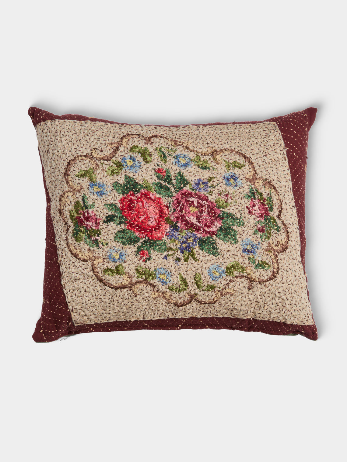 By Walid - 19th-Century Edwardian Needlepoint Wool and Linen Cushion (23in/58cm) - Multiple - ABASK - 
